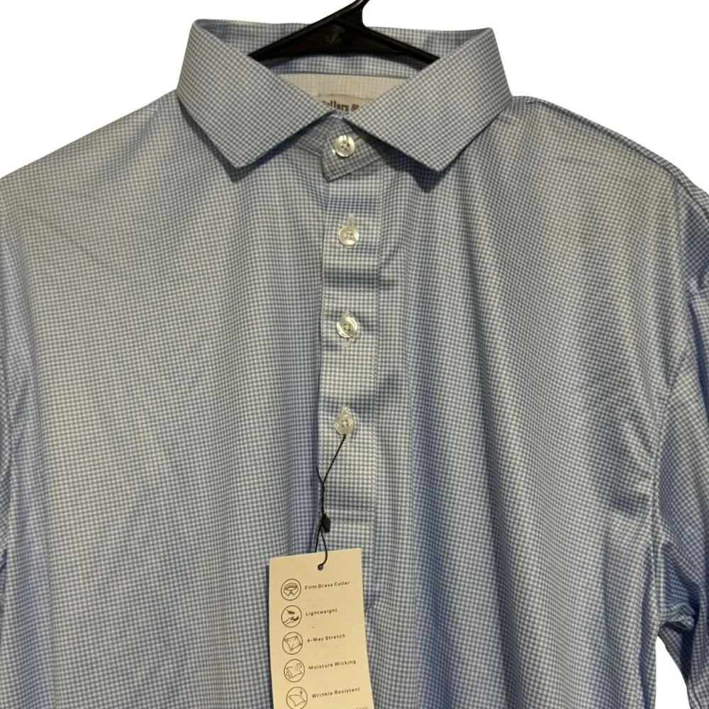 COLLARS & CO Polo Shirt Large Blue Houndstooth Performance Stretch NWT - Picture 5 of 11